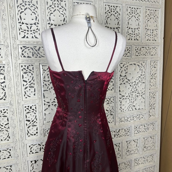 Vtg Red Burgundy Sequin Beaded Whimsygoth Fairy Grunge Long Formal Prom Gown - Picture 6 of 11